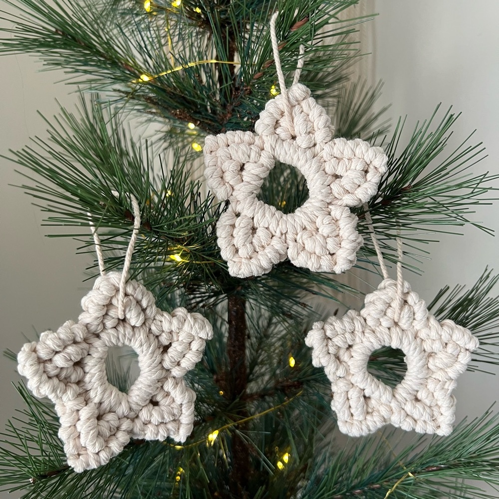 Set of 3 Macrame Star Ornaments